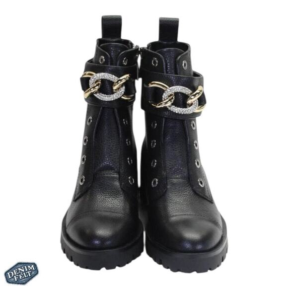 KARL LAGERFELD PARIS Women’s Black
Pepper Rhinestone Curb Link Combat Boots - Picture 6 of 16
